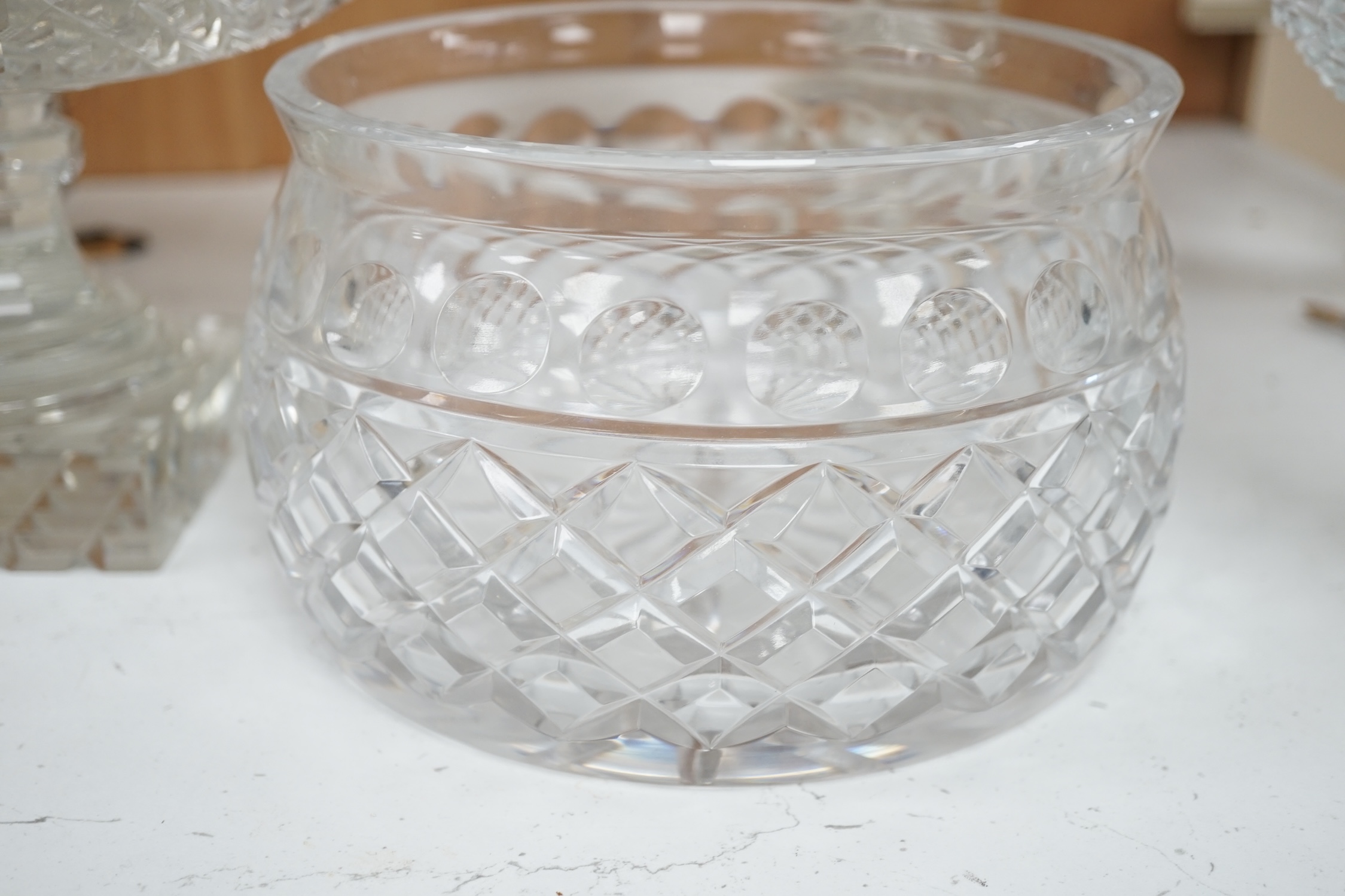 Voneche glass comprising three pedestal bowls and another bowl, largest 32cm in diameter. Condition - fair to good